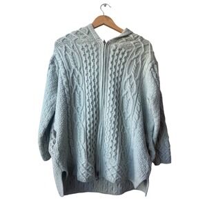 Aran Crafts Womens Cable Knit Wool Full Zip Sweater Size L Fisherman Chunky